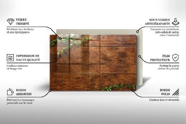 Protetor de fogão de vidro Tábuas e folhas de madeira