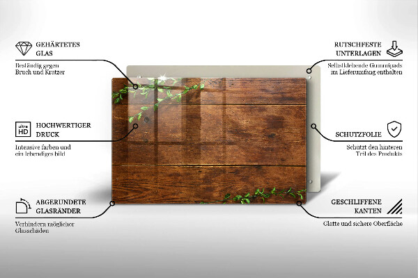 Protetor de fogão de vidro Tábuas e folhas de madeira