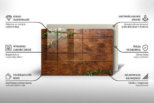 Protetor de fogão de vidro Tábuas e folhas de madeira