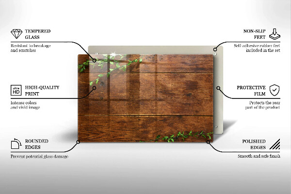 Protetor de fogão de vidro Tábuas e folhas de madeira