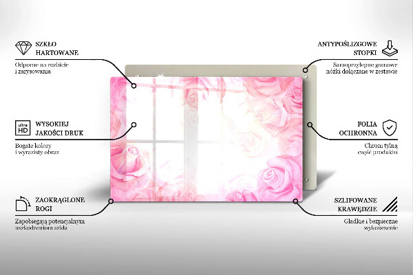 Protetor de fogão de vidro Fundo de rosas delicadas