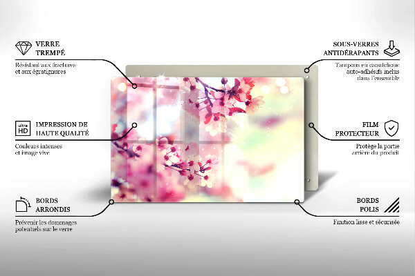 Protetor em vidro para fogão Flores de macieira da natureza