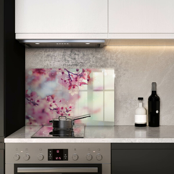 Protetor em vidro para fogão Flores de macieira da natureza