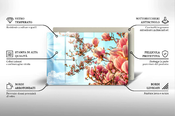 Protetor em vidro para fogão Árvore de flores rosa