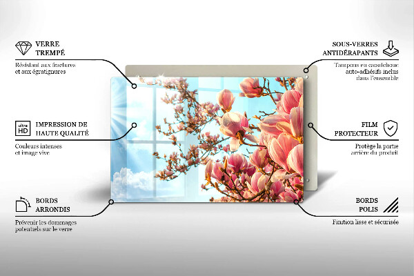 Protetor em vidro para fogão Árvore de flores rosa