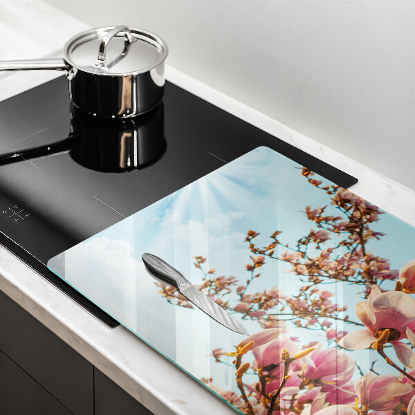 Protetor em vidro para fogão Árvore de flores rosa