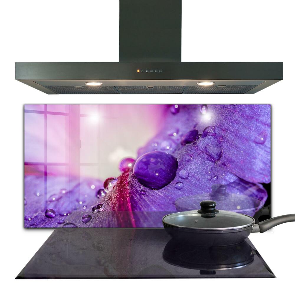 Painel de vidro para cozinha Floare Violetă Cu Roua Dimineții