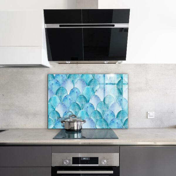 Backsplash cozinha Padrão de escamas azuis em aquarela