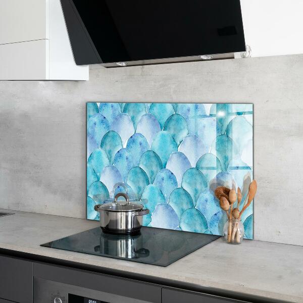 Backsplash cozinha Padrão de escamas azuis em aquarela