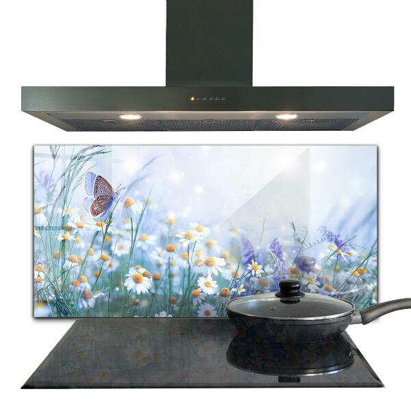 Painel de vidro para a cozinha Floare De Fluture De Luncă De Vară