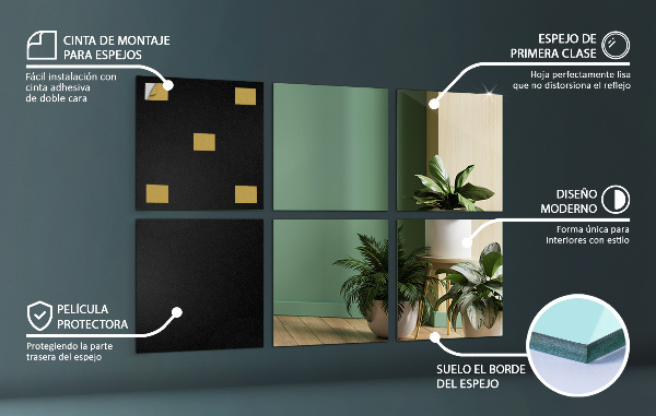 Azulejos de espelho autocolantes 6 unidades. 20x20 cm