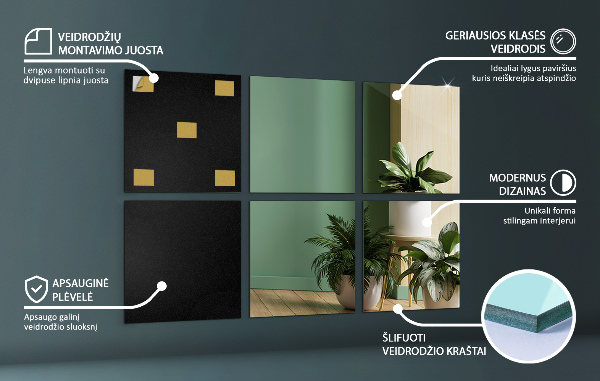 Azulejos de espelho autocolantes 6 unidades. 20x20 cm