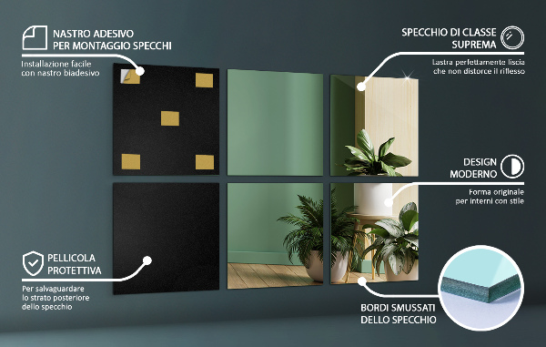 Azulejos de espelho autocolantes 6 unidades. 20x20 cm