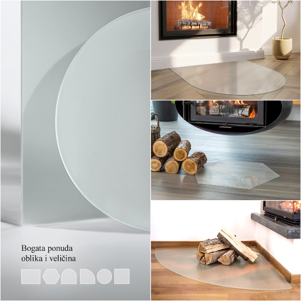 Base de vidro em quarto de círculo para lareira semitransparente 100x100 cm