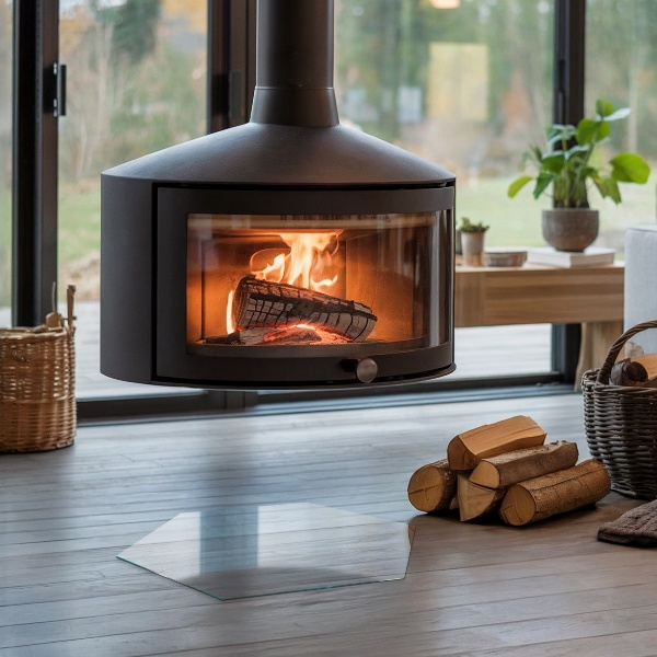 Base de vidro semi-oval para lareira h40