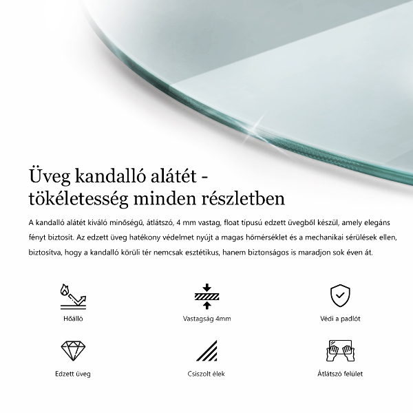 Base de vidro semi-oval para lareira 80x70 cm