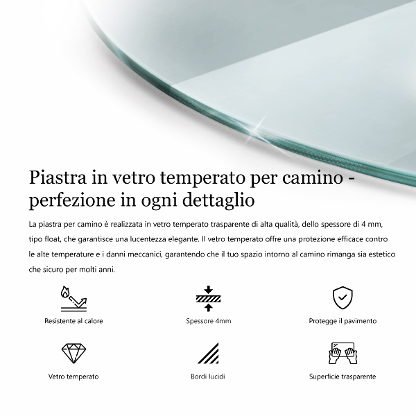 Base de vidro semi-oval para lareira 80x70 cm