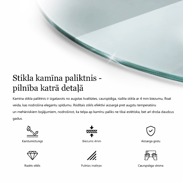 Base de vidro semi-oval para lareira 80x70 cm