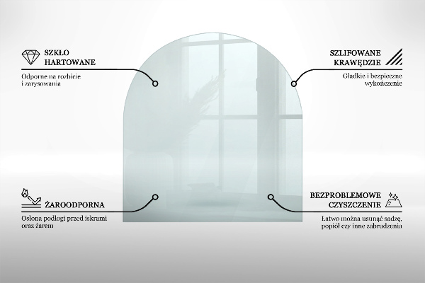 Base de vidro semi-oval para lareira 80x70 cm