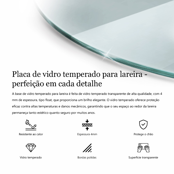 Base de vidro para lareira fi80 cm