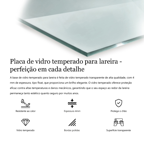 Base de vidro semi-oval para lareira 100x50 cm