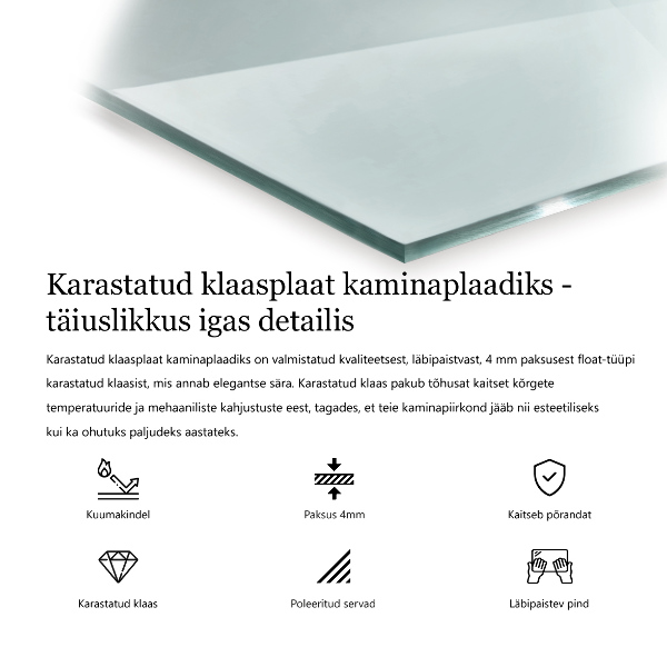 Base de vidro semi-oval para lareira 125x50 cm