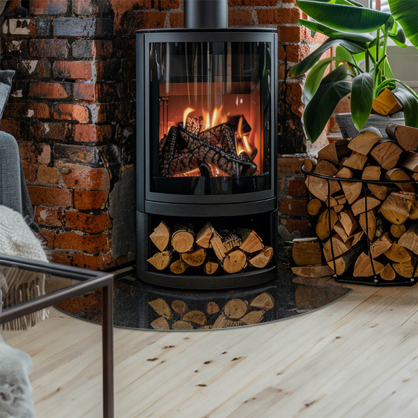 Base de vidro semi-oval para lareira Textura de pedra natural