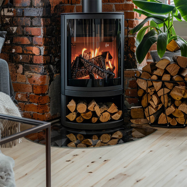 Base de vidro semi-oval para lareira Geometria tridimensional