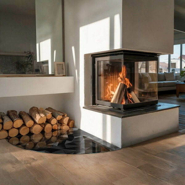 Base de vidro semi-oval para lareira Geometria tridimensional