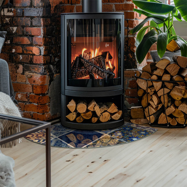 Base de vidro semi-oval para lareira Padrões de azulejos de cerâmica