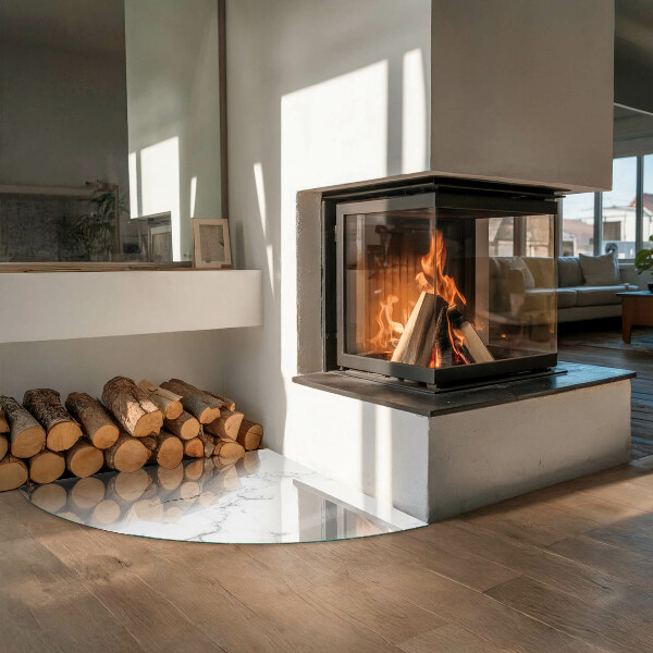 Base de vidro semi-oval para lareira Padrão de mármore com veios