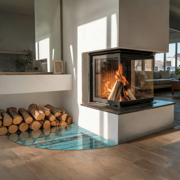 Base de vidro semi-oval para lareira Tábuas em estilo rústico