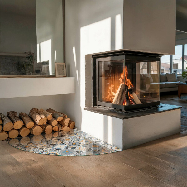 Base de vidro semi-oval para lareira Padrões de mosaico em azulejos