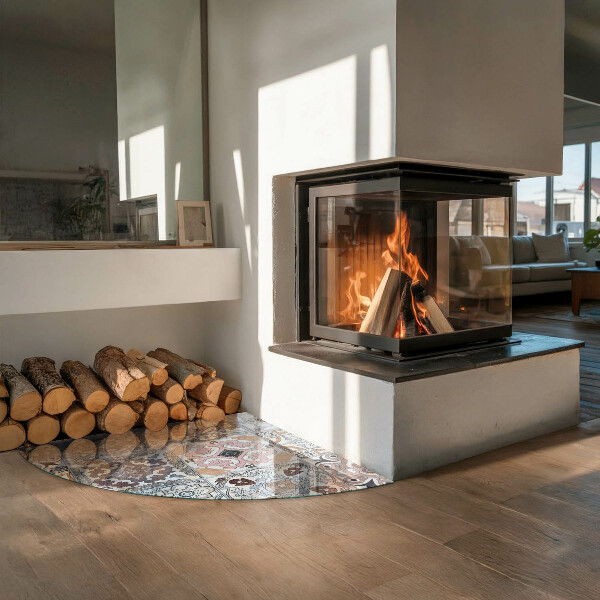 Base de vidro semi-oval para lareira Padrões de mosaico em azulejos