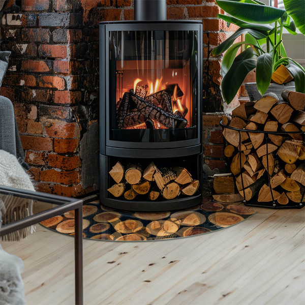 Base de vidro semi-oval para lareira Caixa com madeira cortada