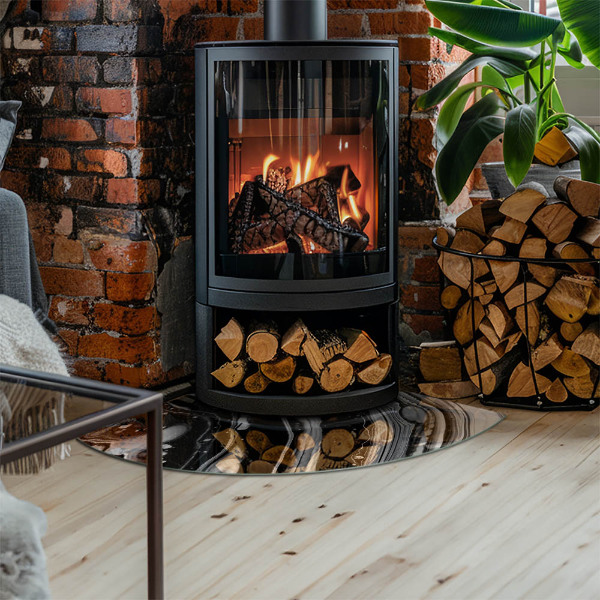 Base de vidro semi-oval para lareira Ondas e linhas abstratas