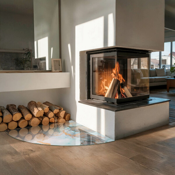 Base de vidro semi-oval para lareira Padrão fluido abstrato