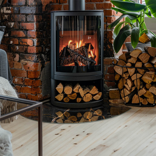 Base de vidro semi-oval para lareira Mármore elegante com veios