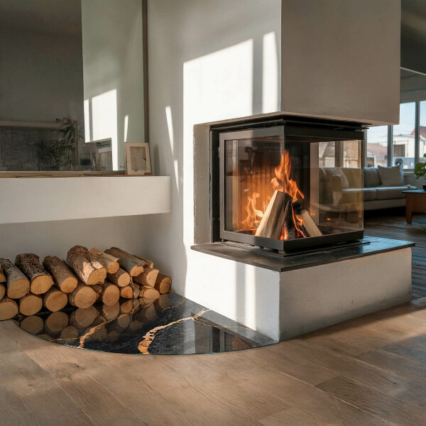 Base de vidro semi-oval para lareira Mármore elegante com veios