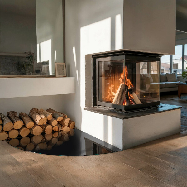 Base de vidro semi-oval para lareira Cor preta