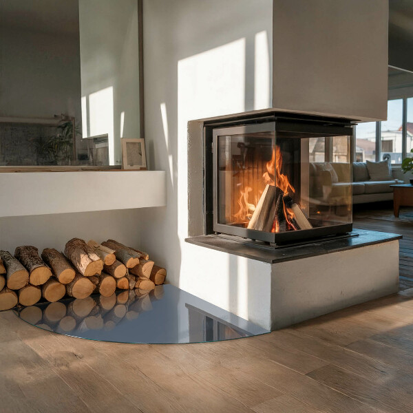 Base de vidro semi-oval para lareira Cor Azul escuro