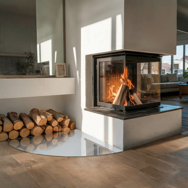 Base de vidro semi-oval para lareira Cor cinza