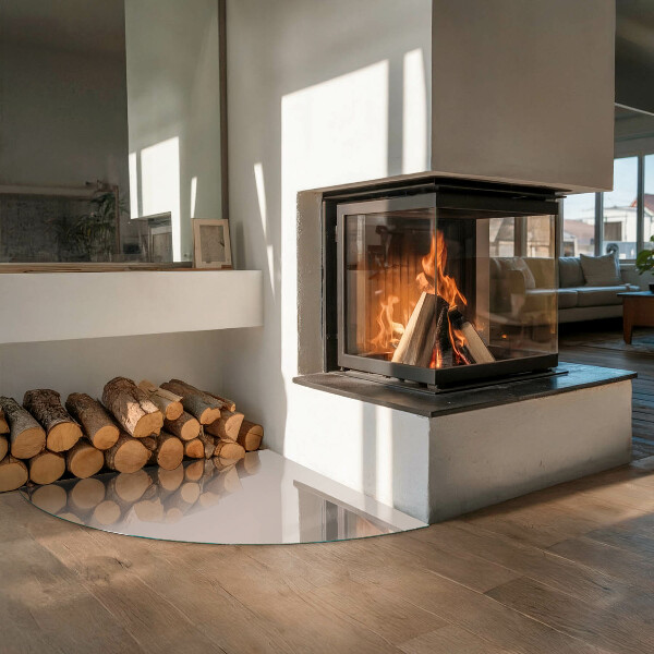 Base de vidro semi-oval para lareira Cor: Castanho Claro