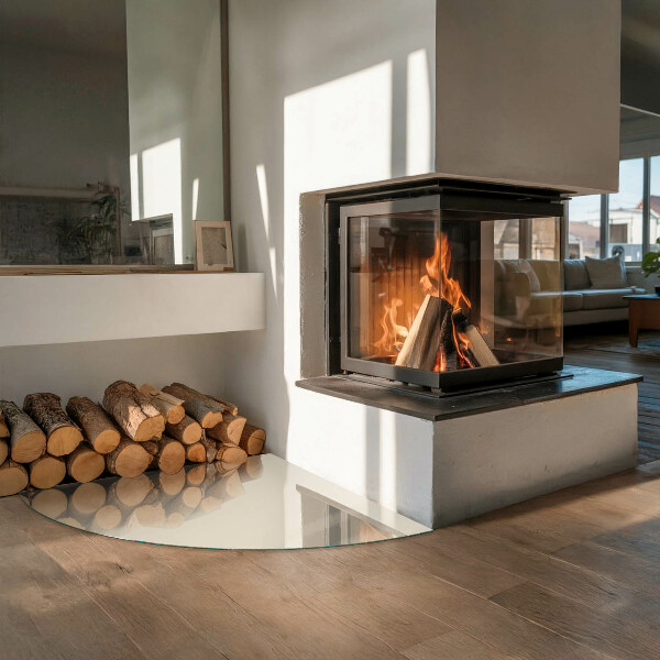 Base de vidro semi-oval para lareira Cor bege