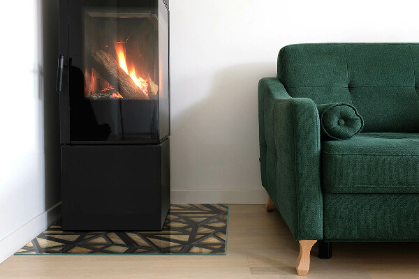 Placa de vidro temperado para lareira Geometria com madeira