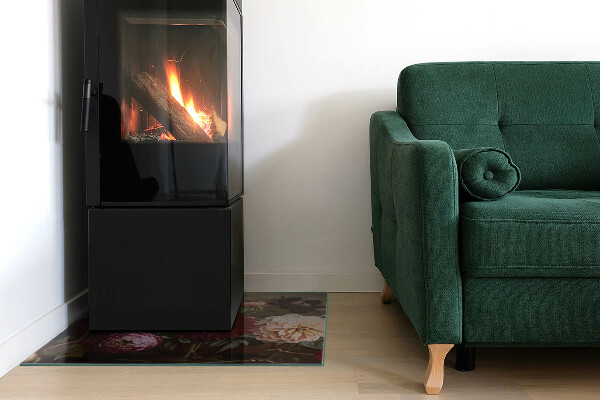 Base de vidro redonda para lareira Buquê de flores em detalhe