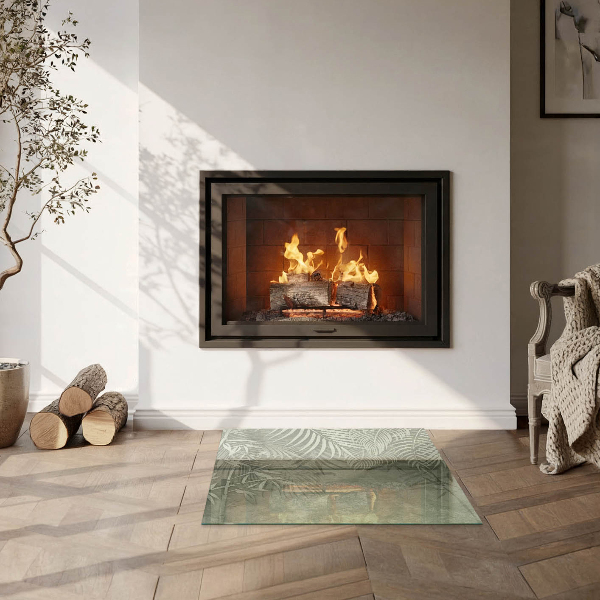 Base de vidro redonda para lareira Folhas tropicais ao fundo