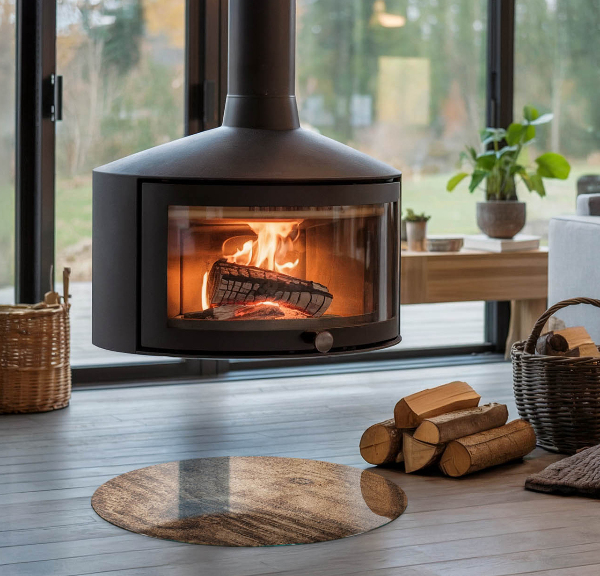 Base de vidro quadrada para lareira Padrão de madeira natural