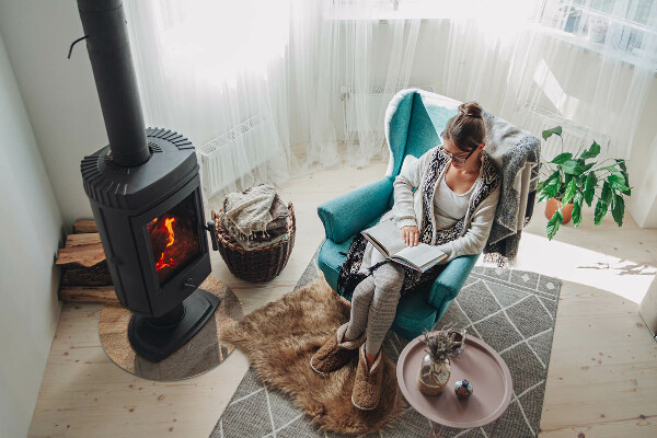 Base de vidro em quarto de círculo para lareira Textura de pedra natural