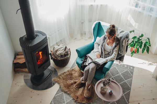 Base de vidro em quarto de círculo para lareira Textura de superfície bruta